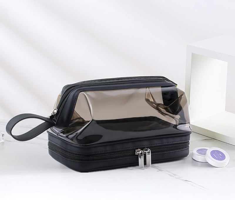 Tea Color Double Layer TPU Travel Makeup Bag Wet Dry Separation Cosmetic Pouch - Image 3
